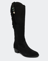 Bota Western Franjas Cano Longo Camurça Preta Villa Griffe