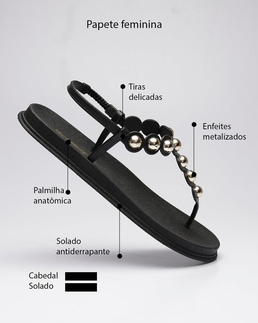 Papete Tira Aplicações Preta Villa Griffe