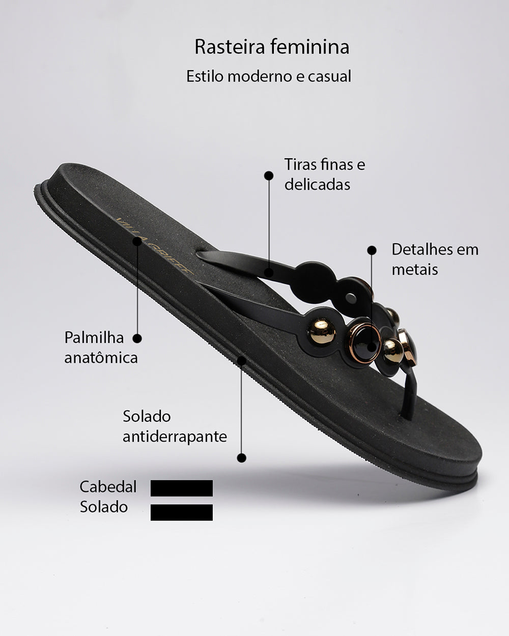 Papete Safira Pedrarias Preta Villa Griffe