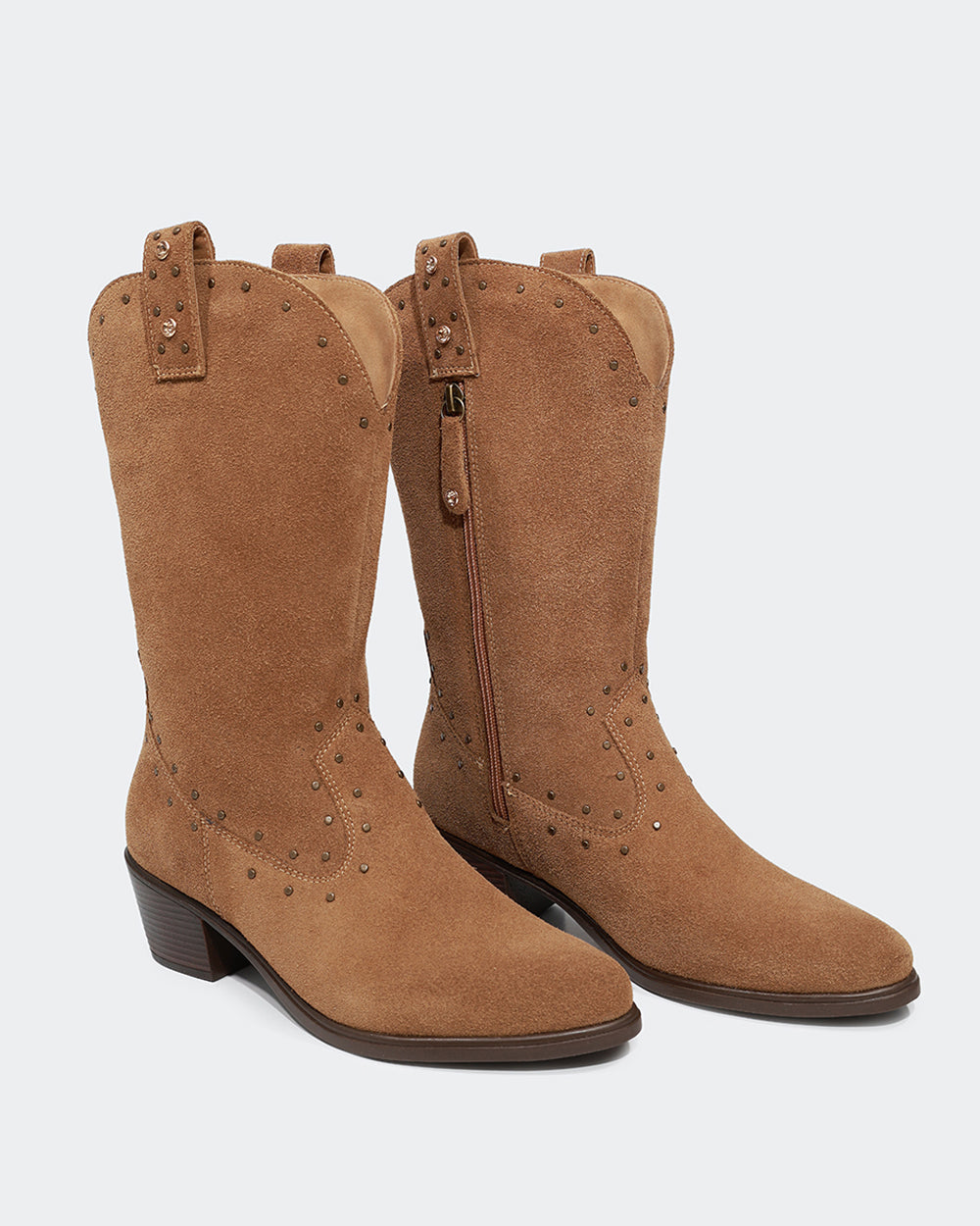 Bota Western Hotfix Cano Médio Camurça Amêndoa Villa Griffe