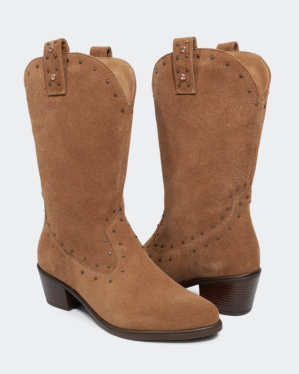 Bota Western Hotfix Cano Médio Camurça Amêndoa Villa Griffe