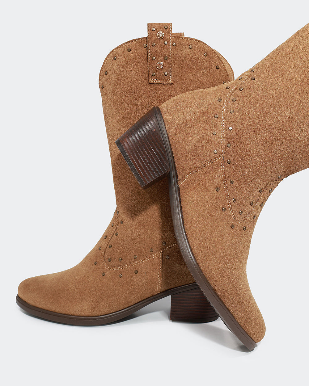 Bota Western Hotfix Cano Médio Camurça Amêndoa Villa Griffe