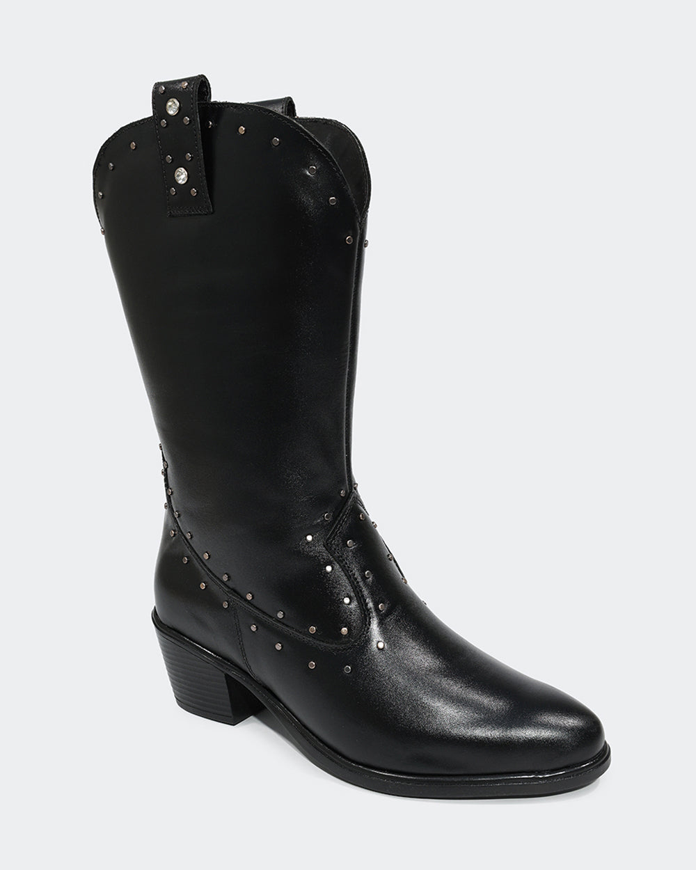 Bota Western Hotfix Cano Médio Preta Villa Griffe