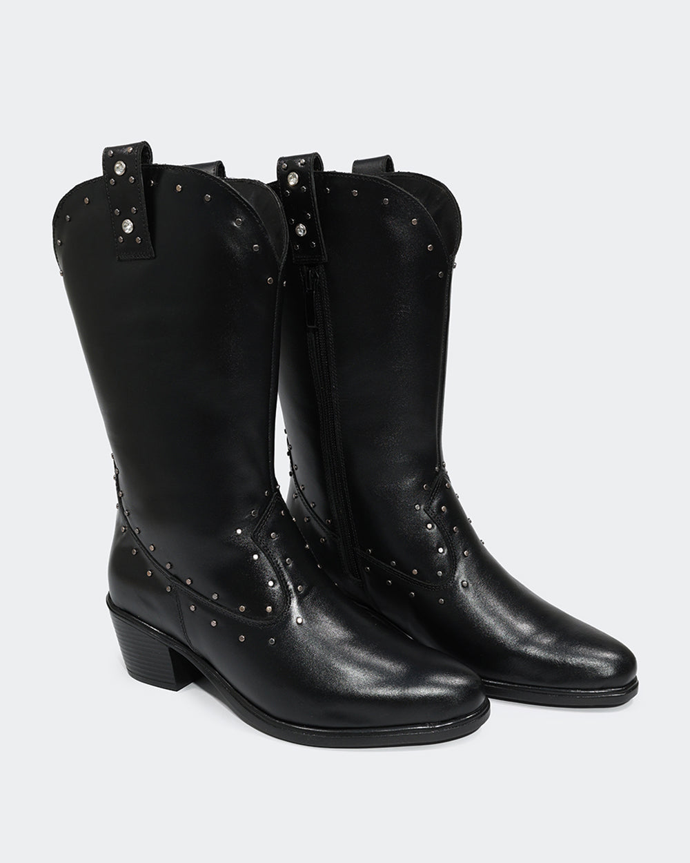 Bota Western Hotfix Cano Médio Preta Villa Griffe