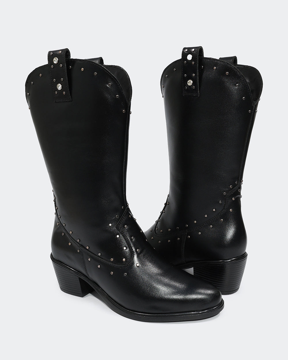 Bota Western Hotfix Cano Médio Preta Villa Griffe