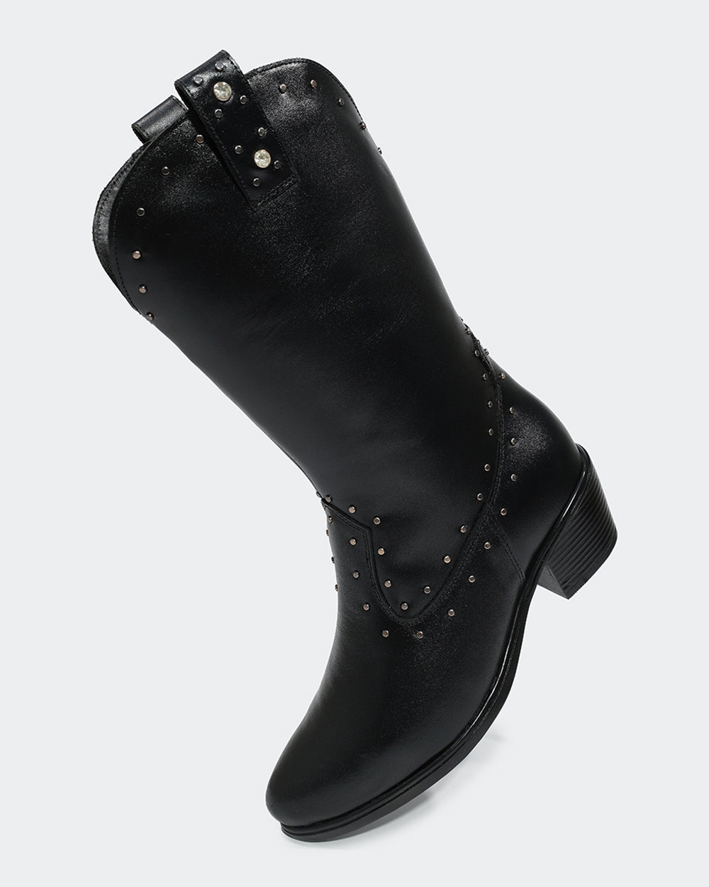 Bota Western Hotfix Cano Médio Preta Villa Griffe