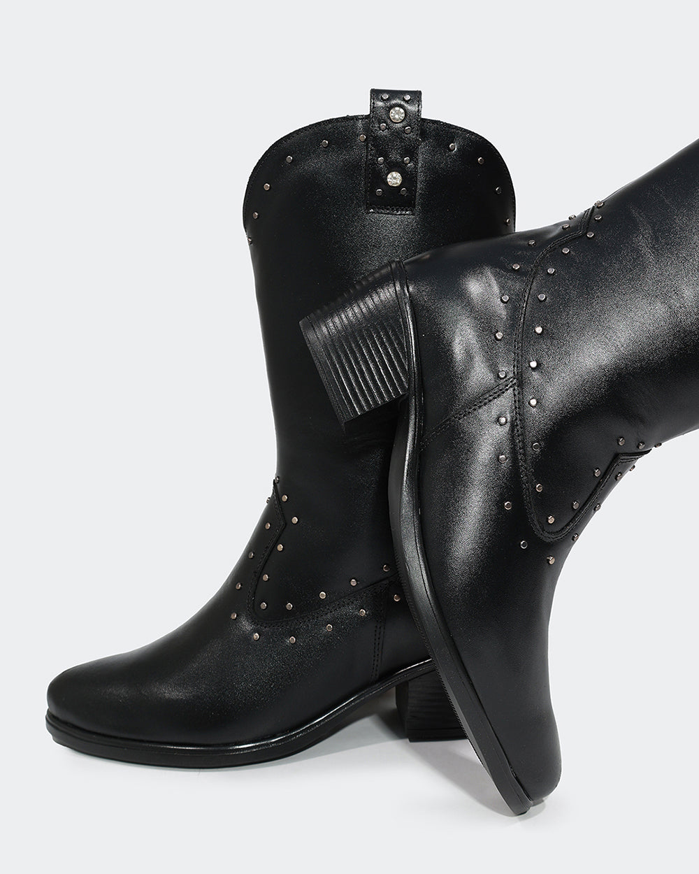 Bota Western Hotfix Cano Médio Preta Villa Griffe