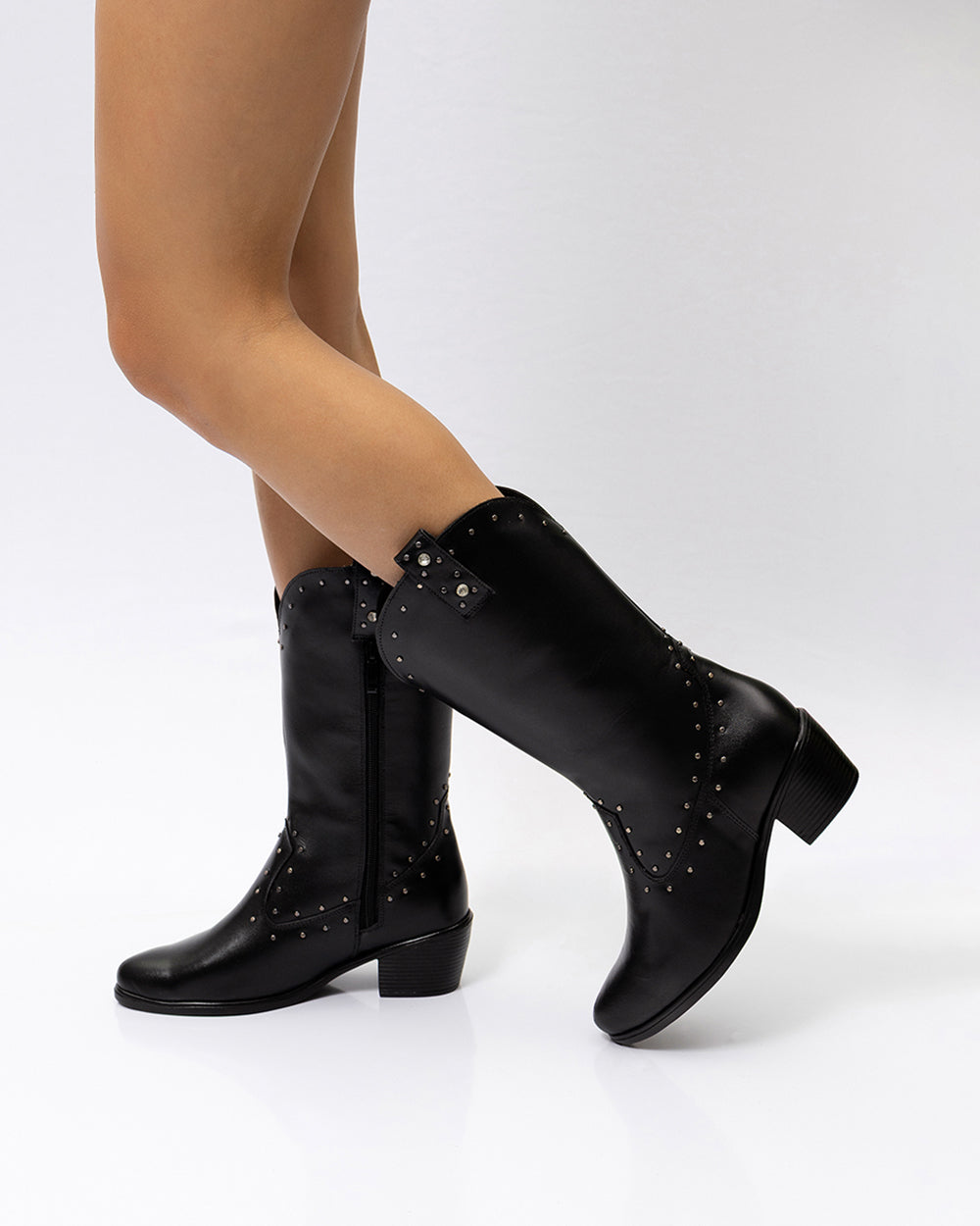 Bota Western Hotfix Cano Médio Preta Villa Griffe