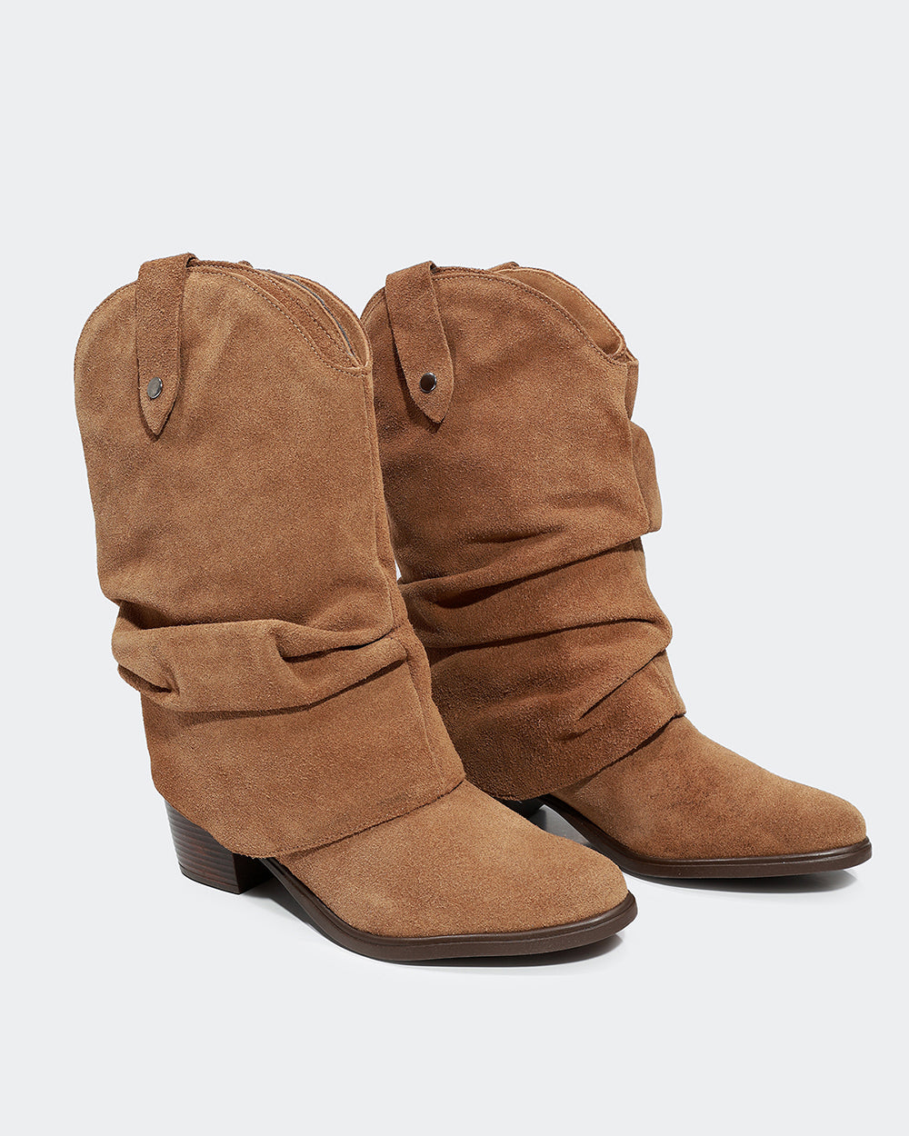 Bota Western Polaina Slouchy Cano Médio Camurça Amêndoa Villa Griffe