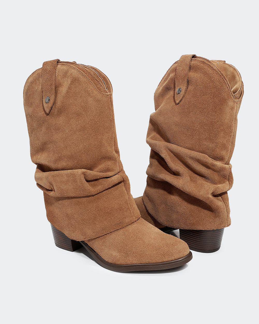 Bota Western Polaina Slouchy Cano Médio Camurça Amêndoa Villa Griffe