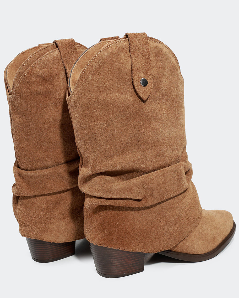 Bota Western Polaina Slouchy Cano Médio Camurça Amêndoa Villa Griffe