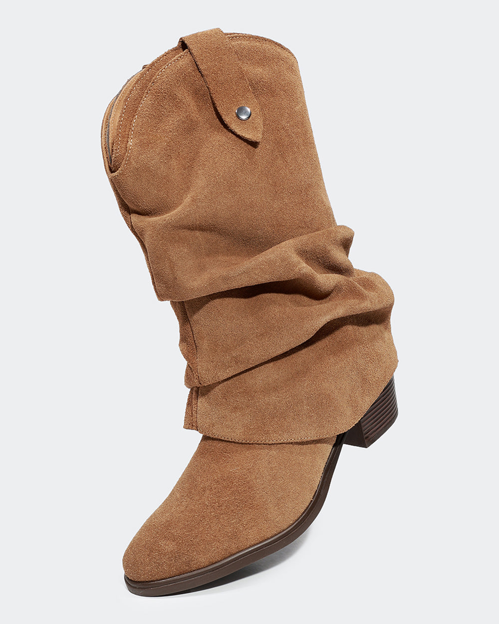 Bota Western Polaina Slouchy Cano Médio Camurça Amêndoa Villa Griffe