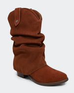 Bota Western Polaina Slouchy Cano Médio Camurça Marrom Villa Griffe