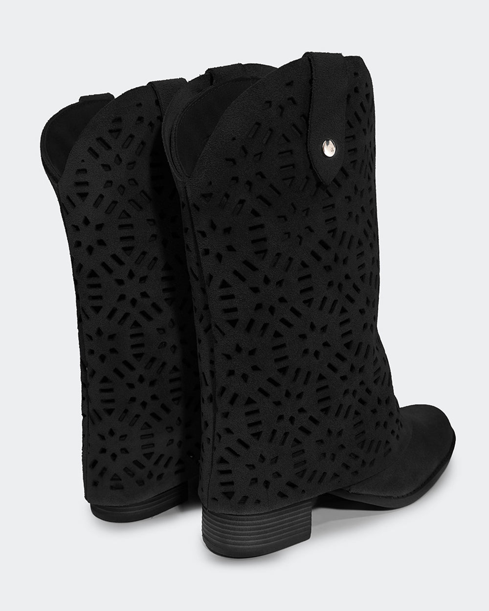 Bota Western Polaina Bordada Cano Médio Camurça Preta Villa Griffe