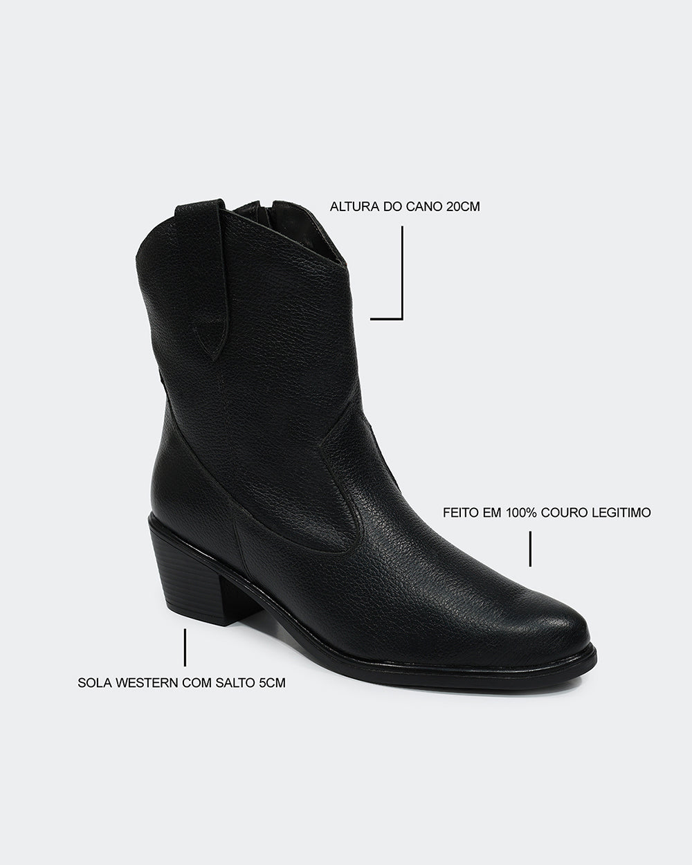 Bota Western Basic Cano Curto Preta Villa Griffe