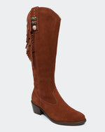Bota Western Franjas Cano Longo Camurça Marrom Villa Griffe