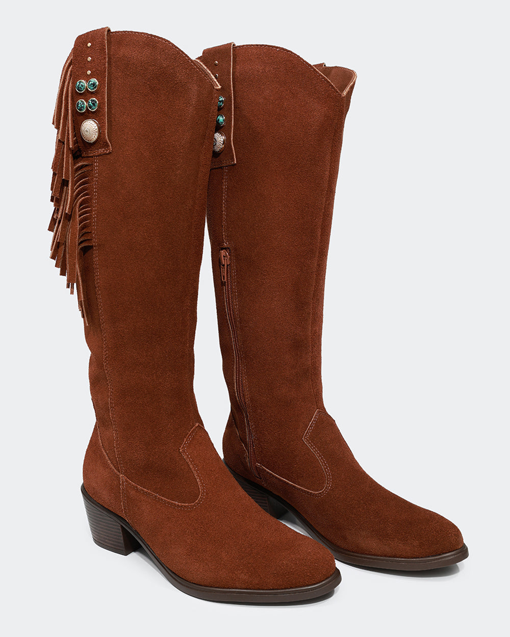 Bota Western Franjas Cano Longo Camurça Marrom Villa Griffe