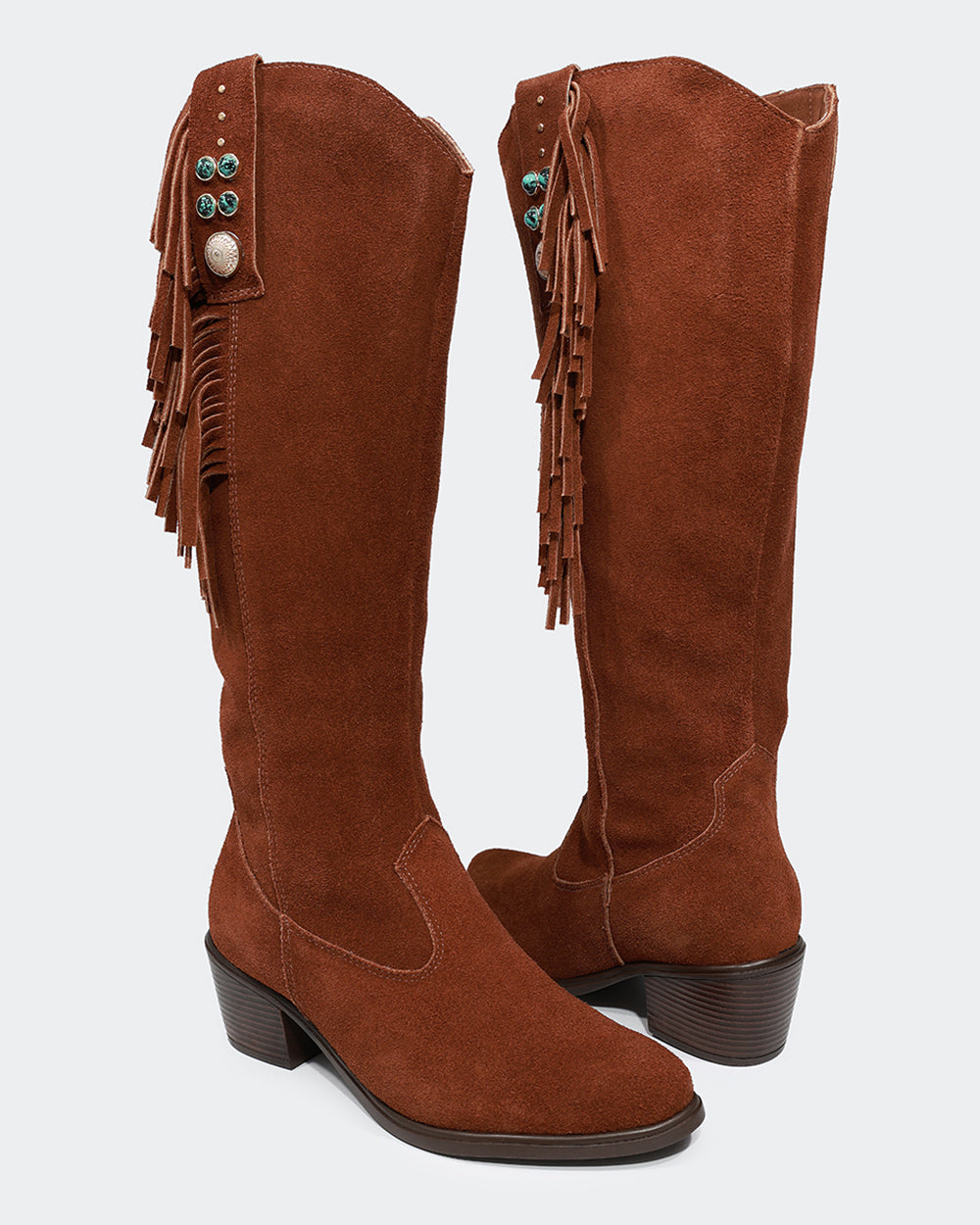 Bota Western Franjas Cano Longo Camurça Marrom Villa Griffe