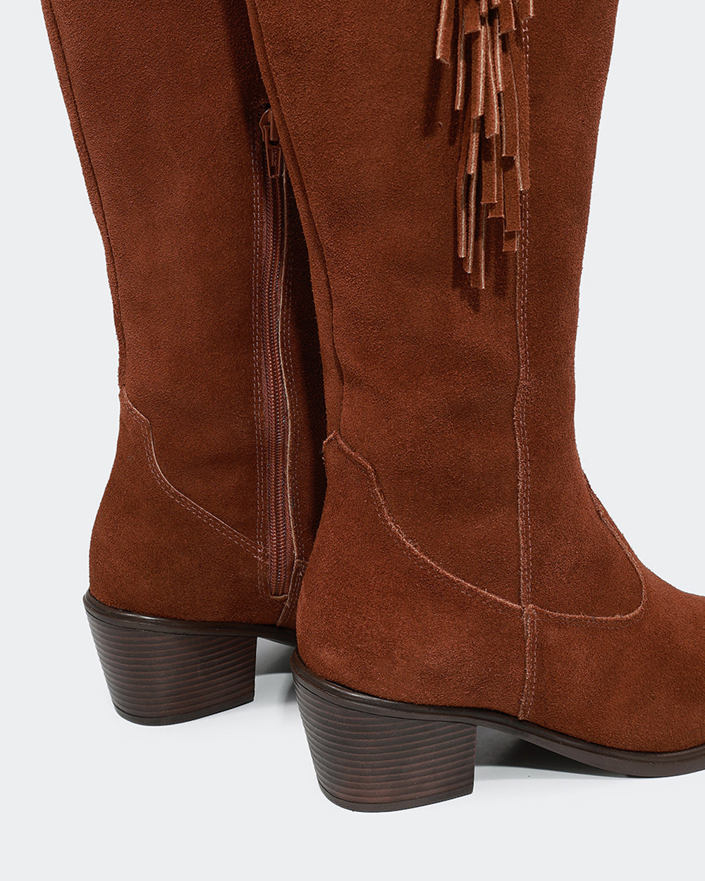 Bota Western Franjas Cano Longo Camurça Marrom Villa Griffe