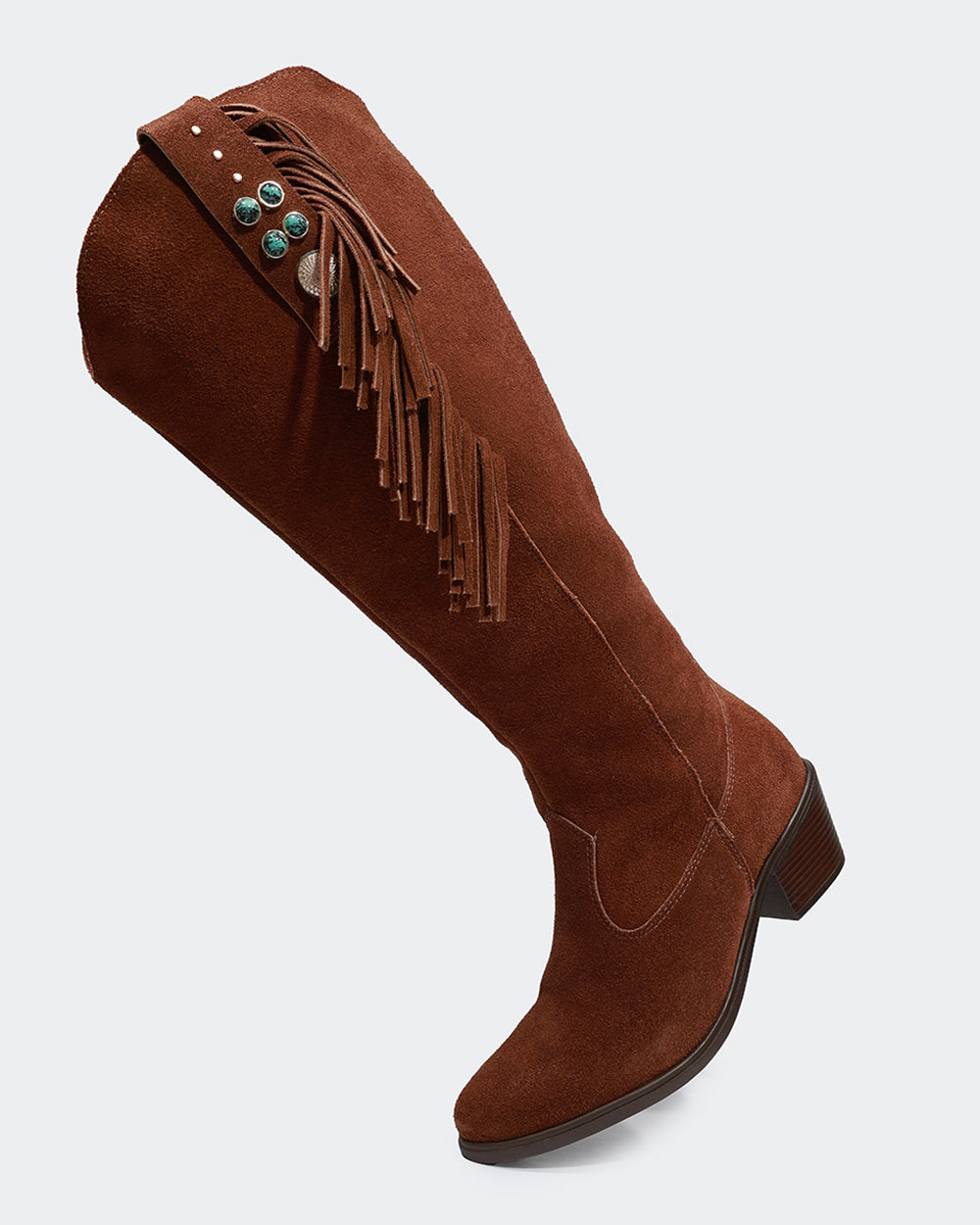 Bota Western Franjas Cano Longo Camurça Marrom Villa Griffe