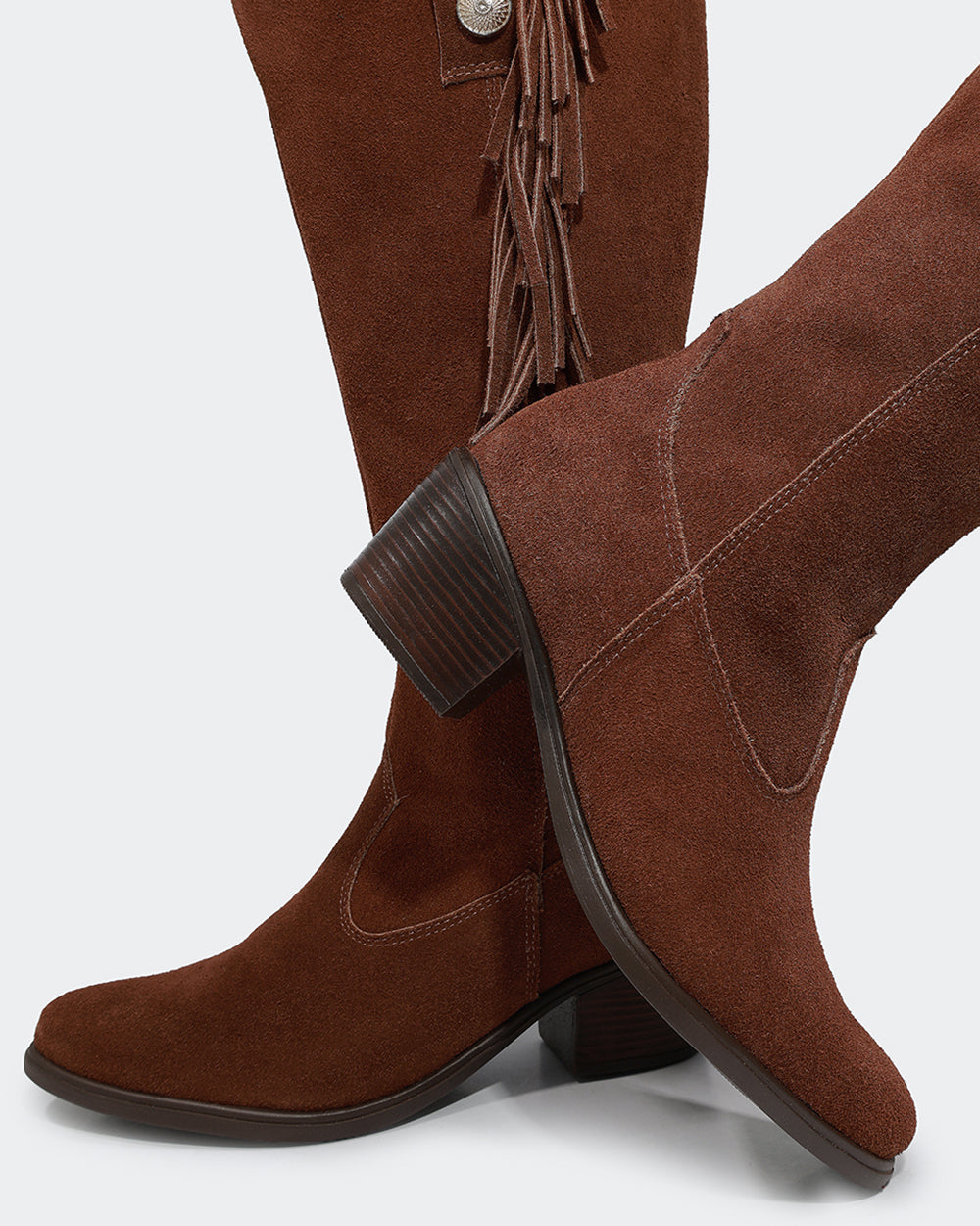 Bota Western Franjas Cano Longo Camurça Marrom Villa Griffe