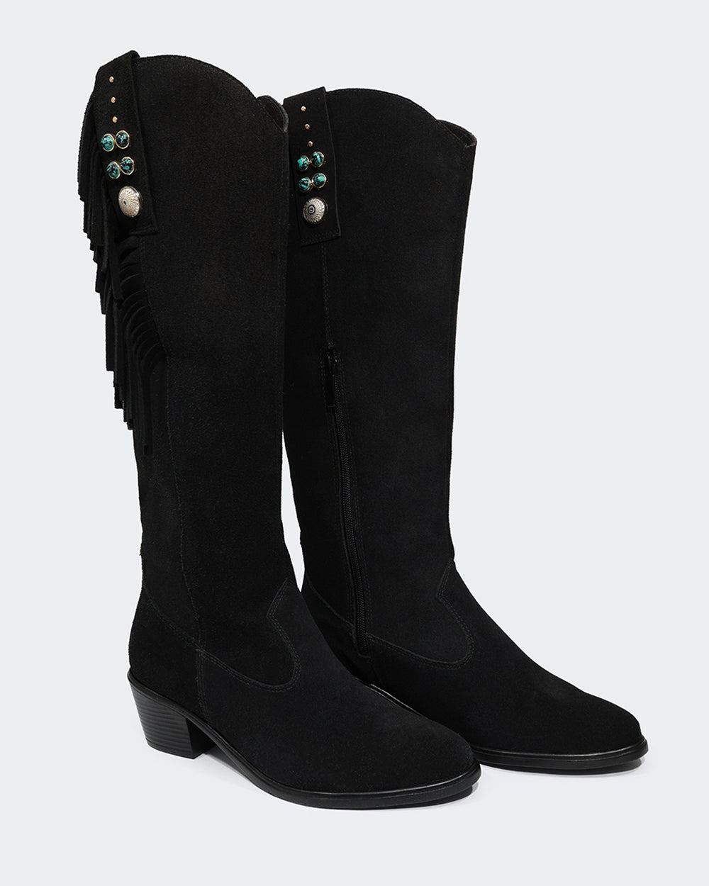 Bota Western Franjas Cano Longo Camurça Preta Villa Griffe