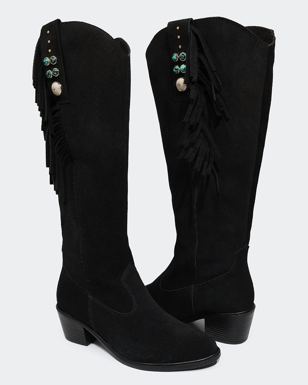 Bota Western Franjas Cano Longo Camurça Preta Villa Griffe