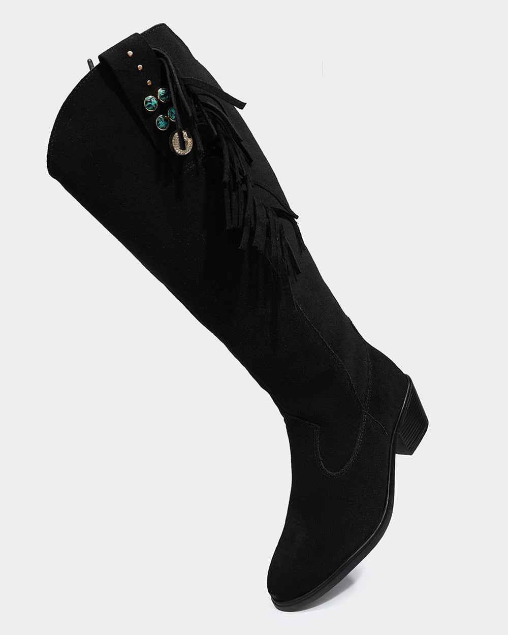 Bota Western Franjas Cano Longo Camurça Preta Villa Griffe