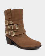 Bota Western Mix Fivelas Cano Médio Camurça Amêndoa Villa Griffe