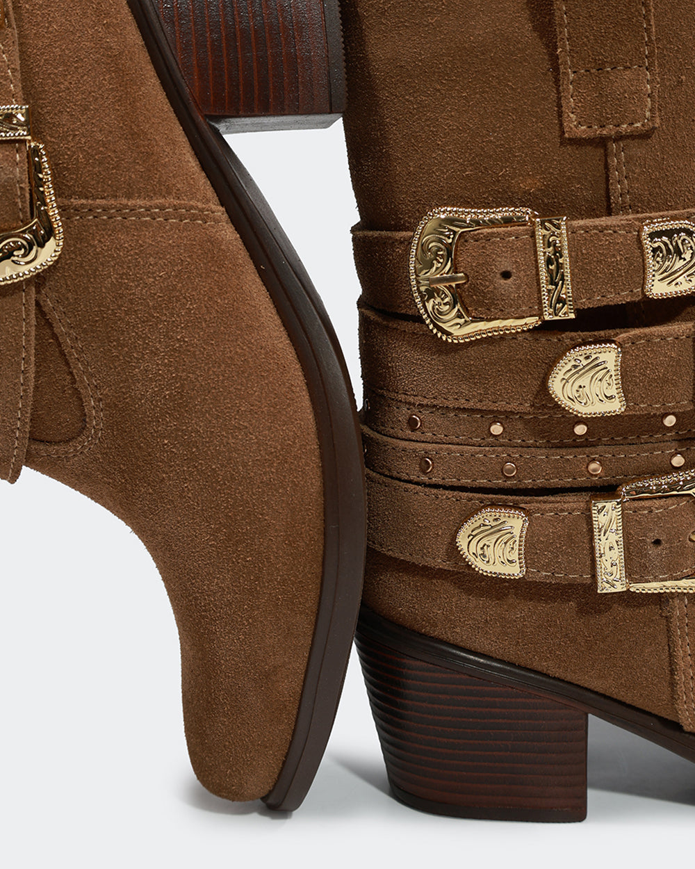 Bota Western Mix Fivelas Cano Médio Camurça Amêndoa Villa Griffe
