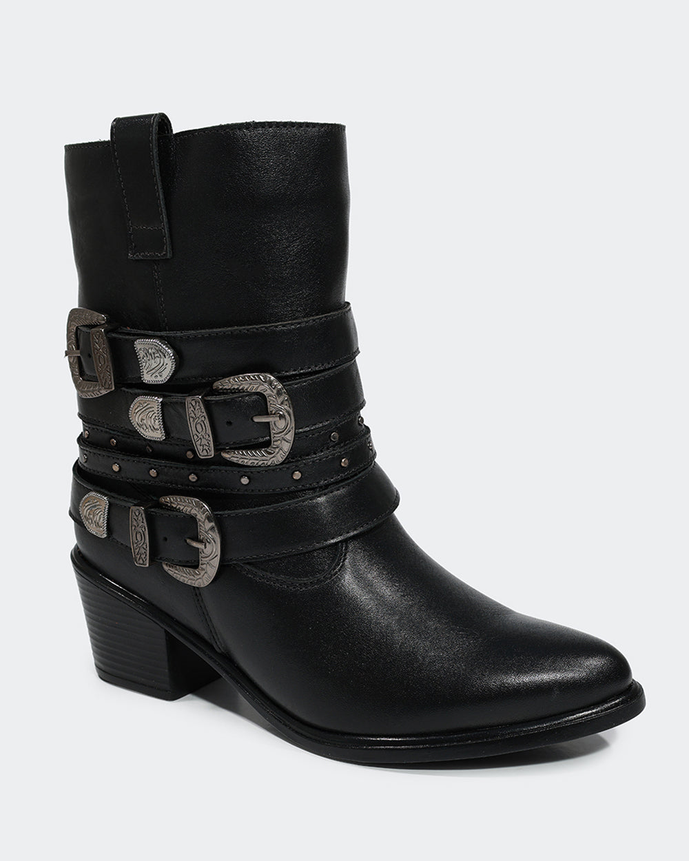Bota Western Mix Fivelas Cano Médio Preta Villa Griffe
