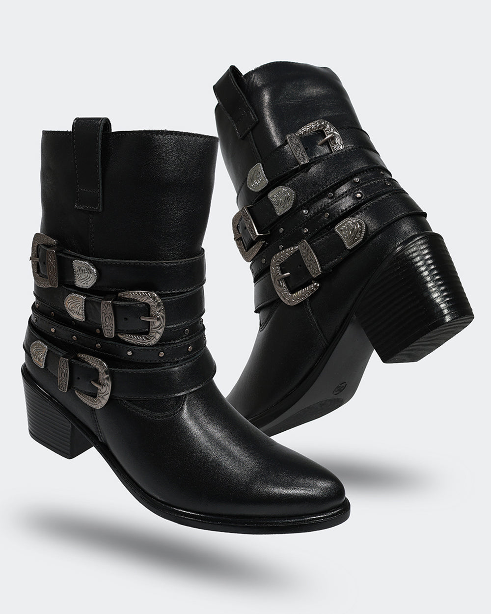 Bota Western Mix Fivelas Cano Médio Preta Villa Griffe