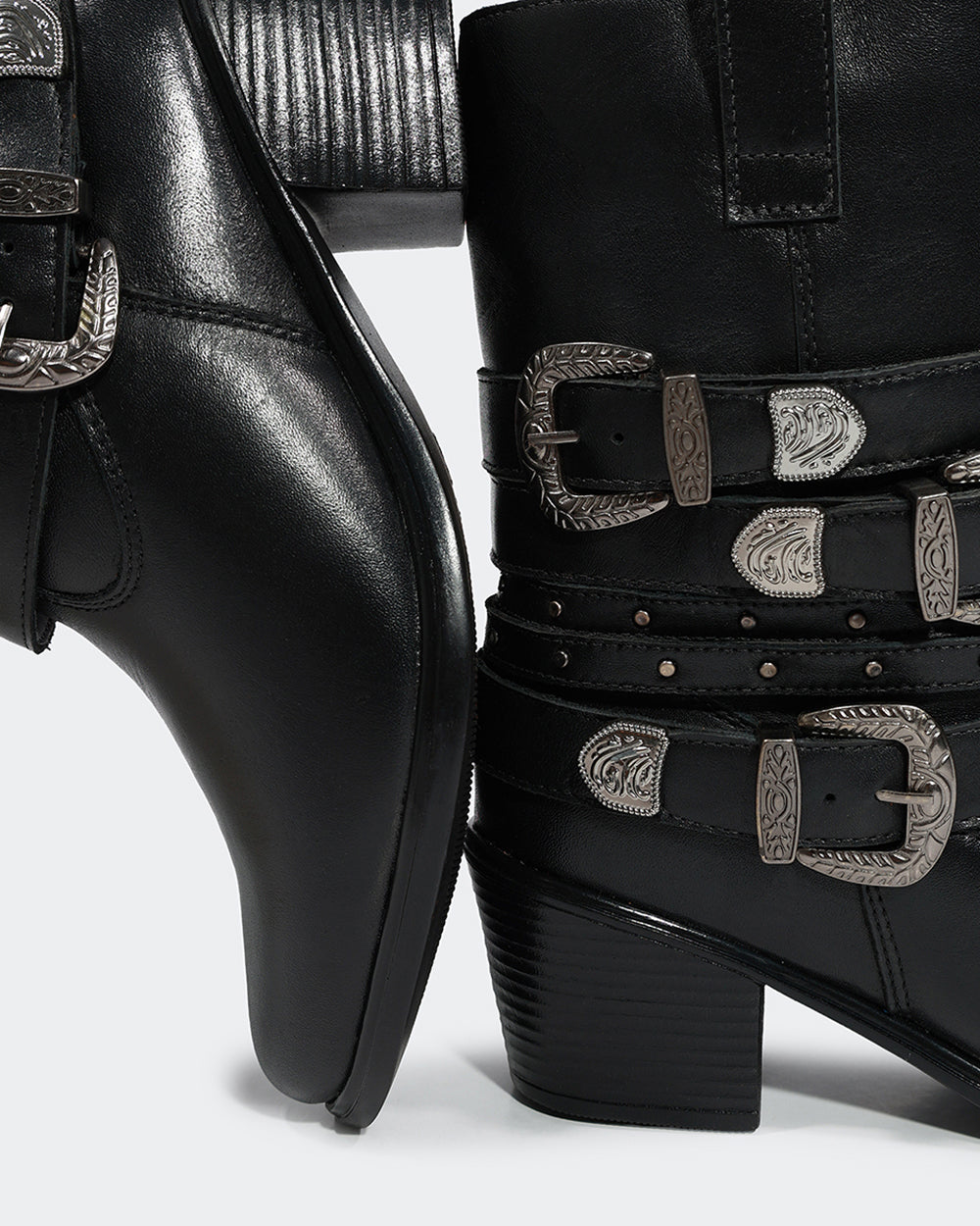 Bota Western Mix Fivelas Cano Médio Preta Villa Griffe