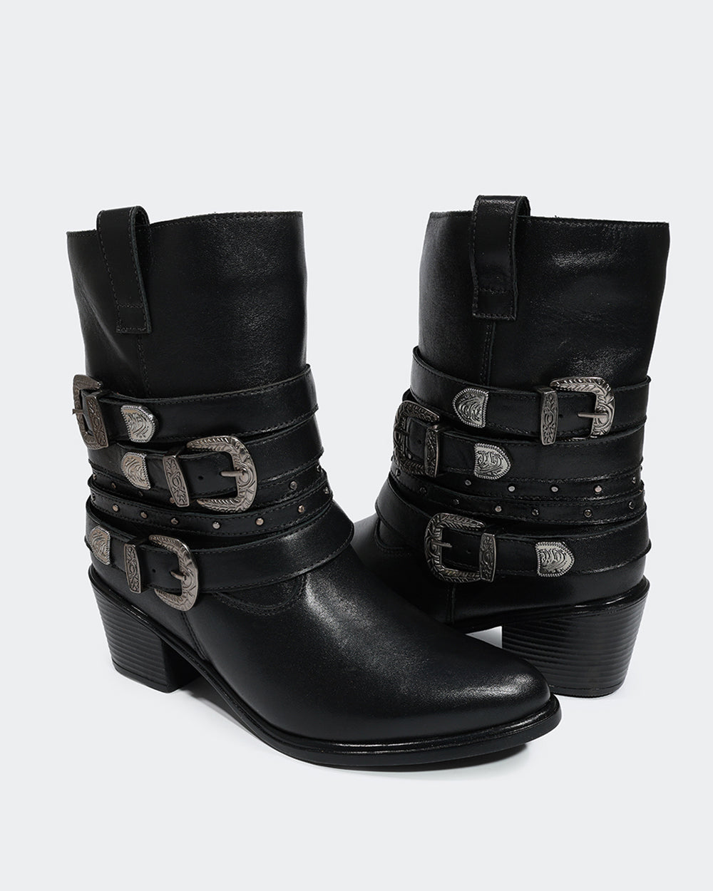 Bota Western Mix Fivelas Cano Médio Preta Villa Griffe