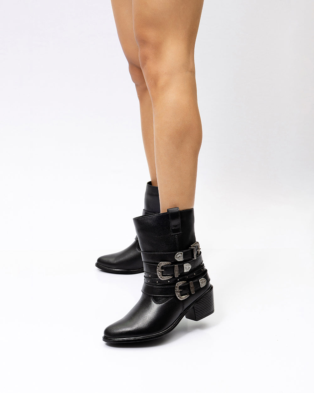 Bota Western Mix Fivelas Cano Médio Preta Villa Griffe