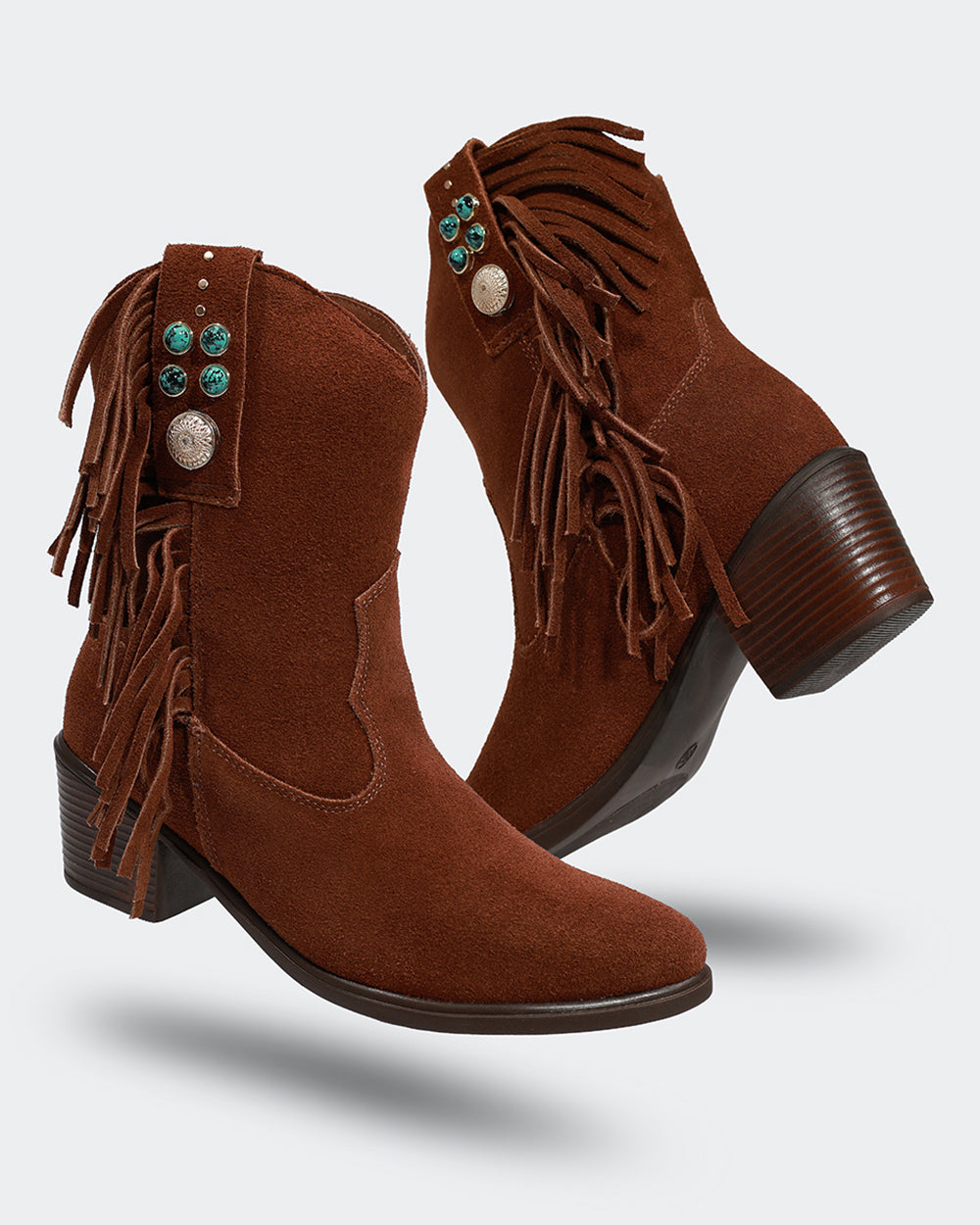 Bota Western Franjas Cano Curto Camurça Marrom Villa Griffe