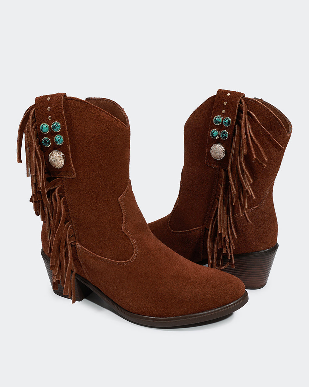 Bota Western Franjas Cano Curto Camurça Marrom Villa Griffe