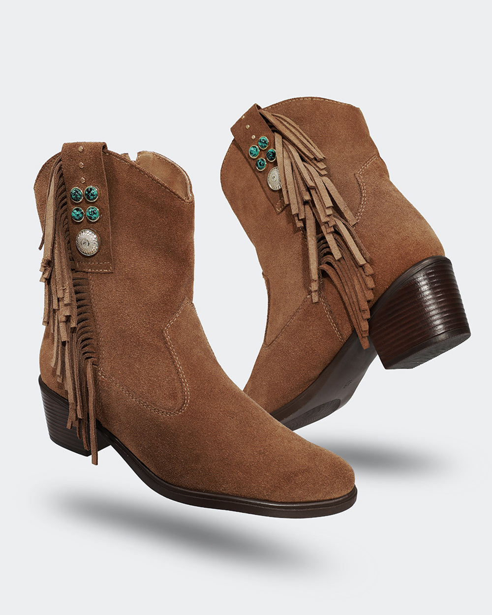 Bota Western Franjas Cano Curto Camurça Amêndoa Villa Griffe