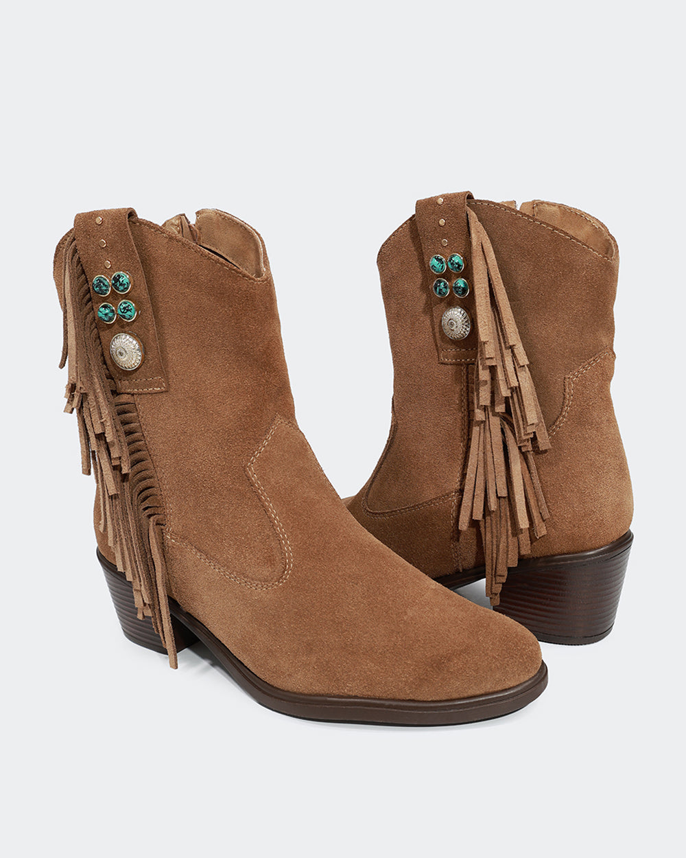 Bota Western Franjas Cano Curto Camurça Amêndoa Villa Griffe