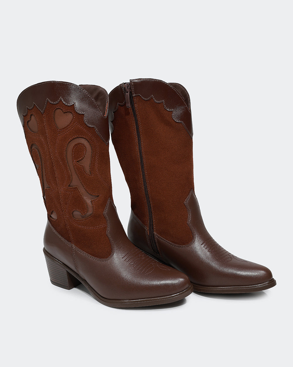 Bota Western Bordada Cano Médio Café Villa Griffe