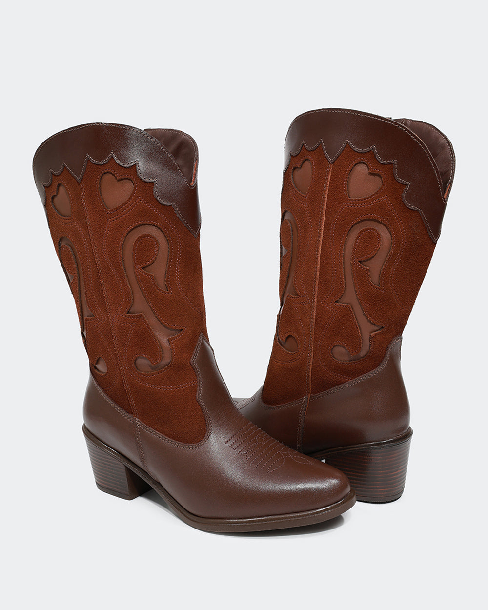 Bota Western Bordada Cano Médio Café Villa Griffe