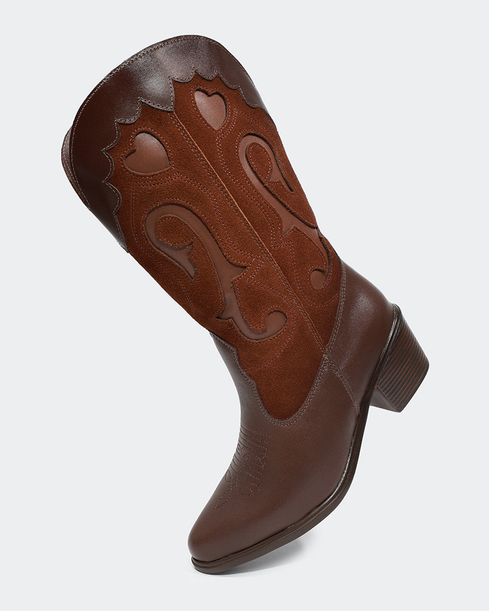 Bota Western Bordada Cano Médio Café Villa Griffe
