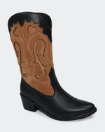 Bota Western Bordada Cano Médio Preta Villa Griffe
