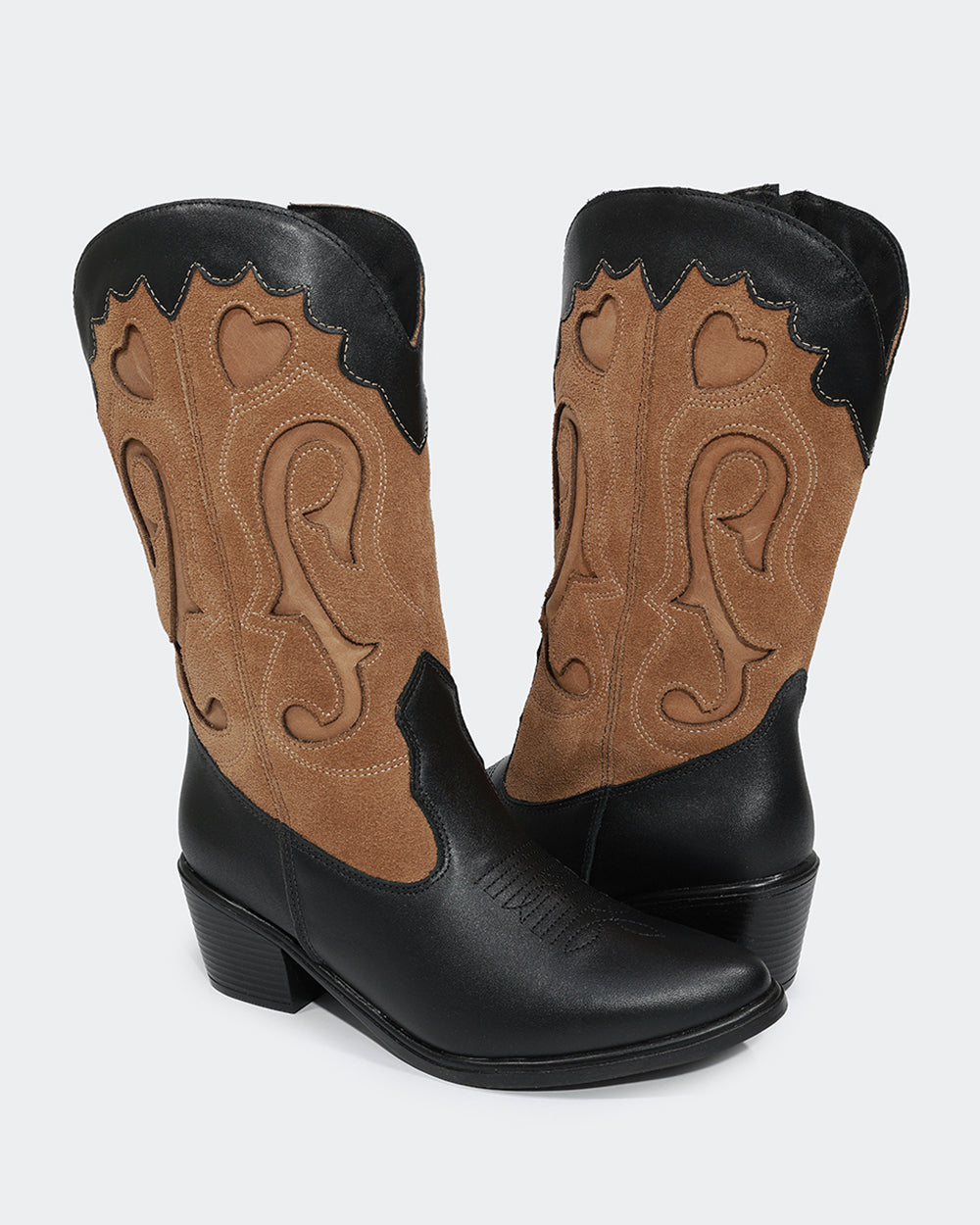Bota Western Bordada Cano Médio Preta Villa Griffe
