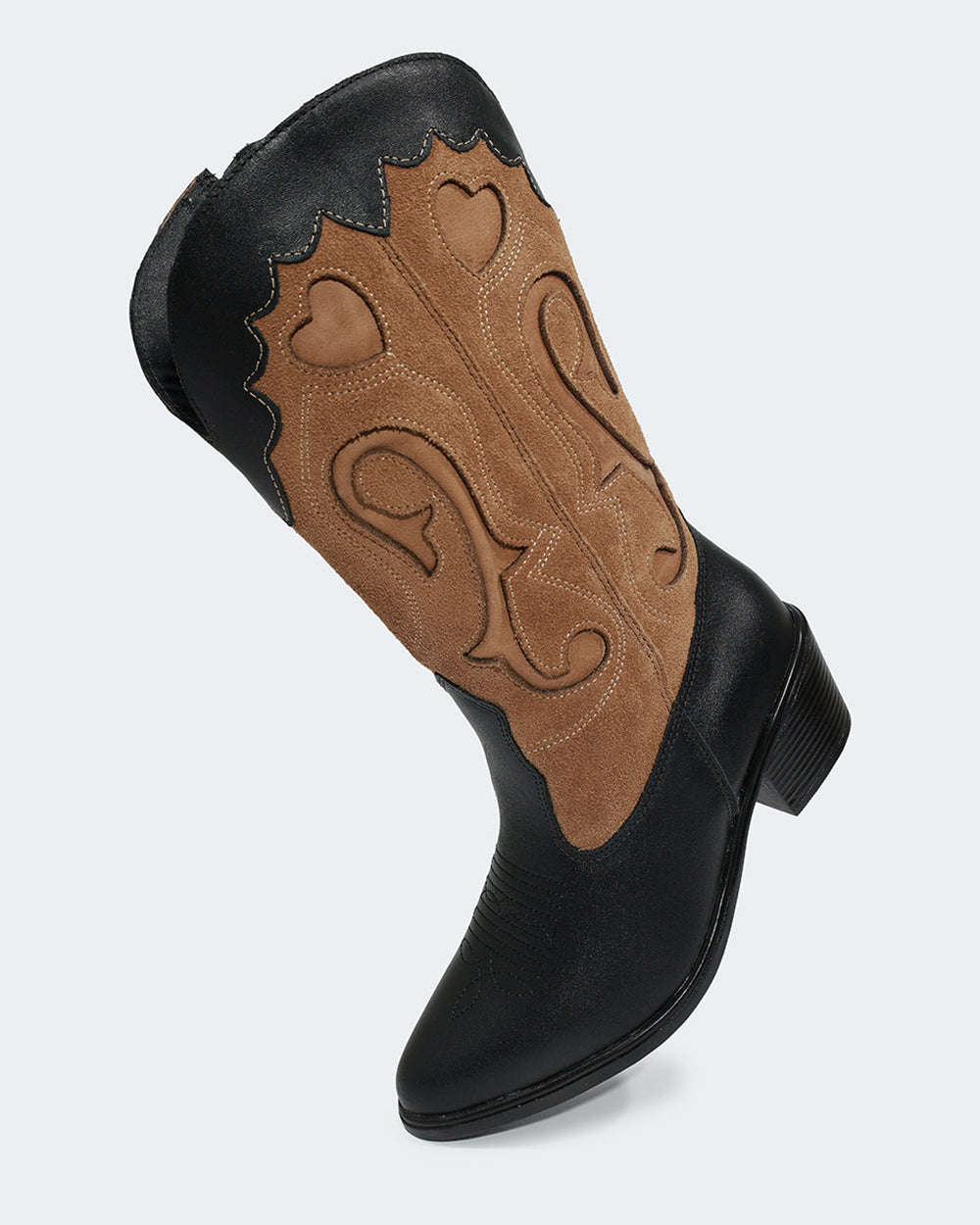 Bota Western Bordada Cano Médio Preta Villa Griffe