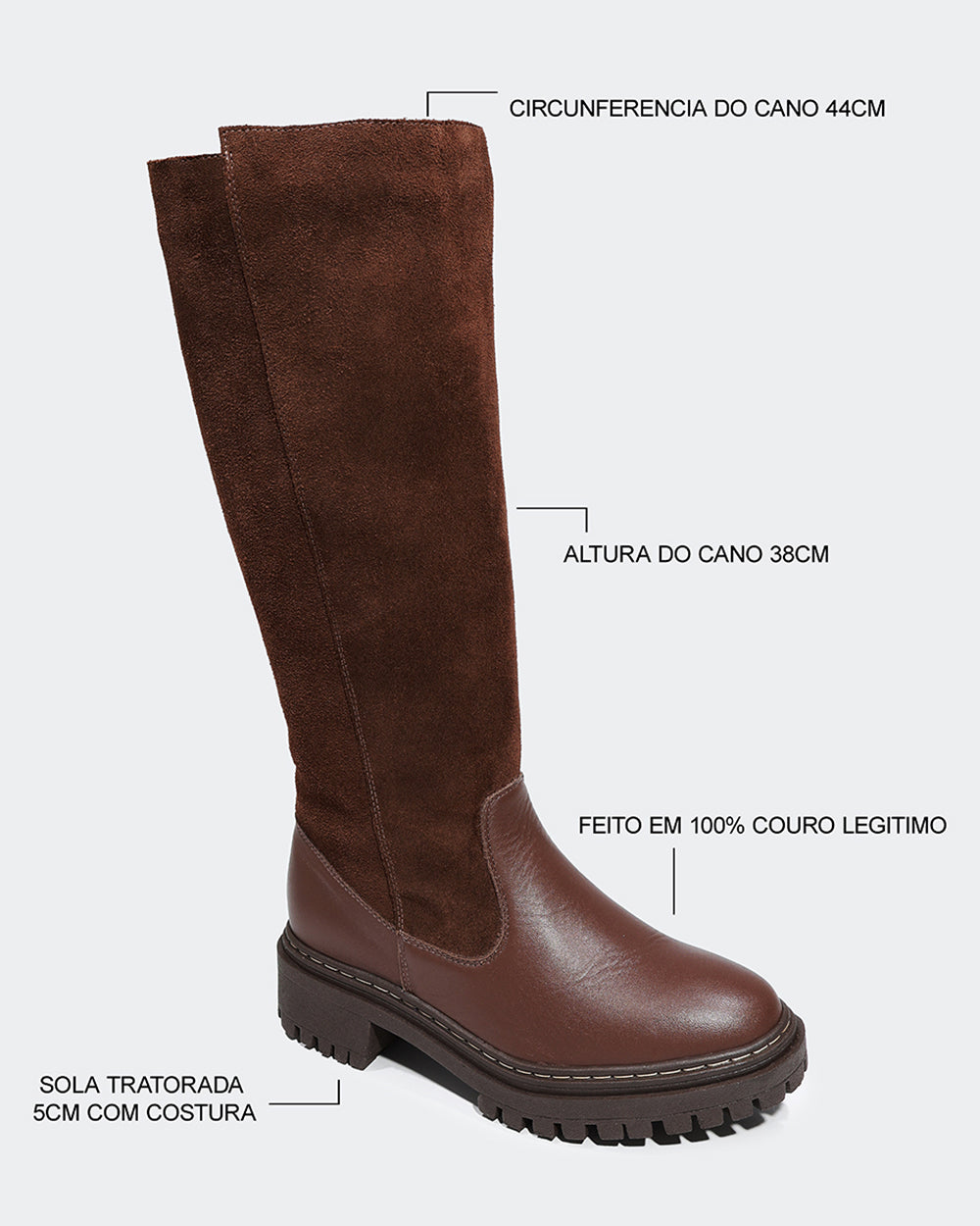 Bota Montaria Tratorada Cano Longo Café Villa Griffe