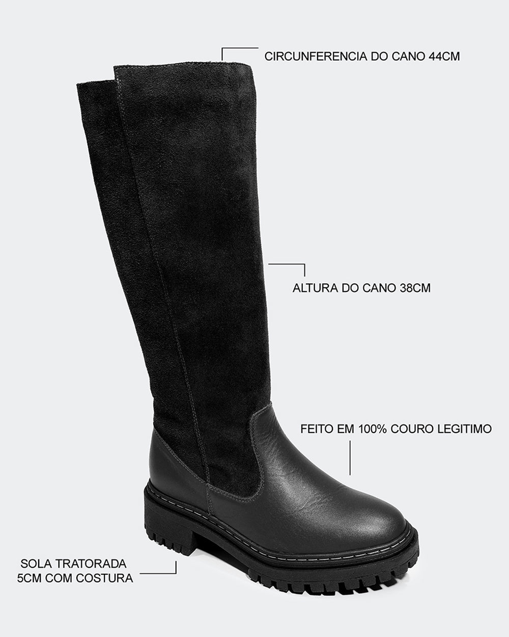 Bota Montaria Tratorada Cano Longo Preta Villa Griffe