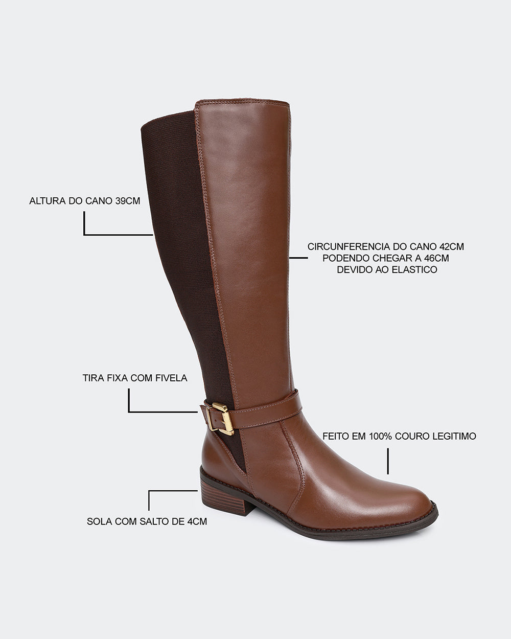 Bota Montaria Elástico Ajustável Cano Longo Marrom Villa Griffe