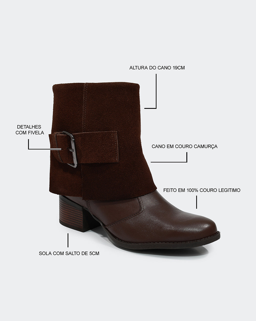 Bota Maxi Fivela Cano Curto Café Villa Griffe