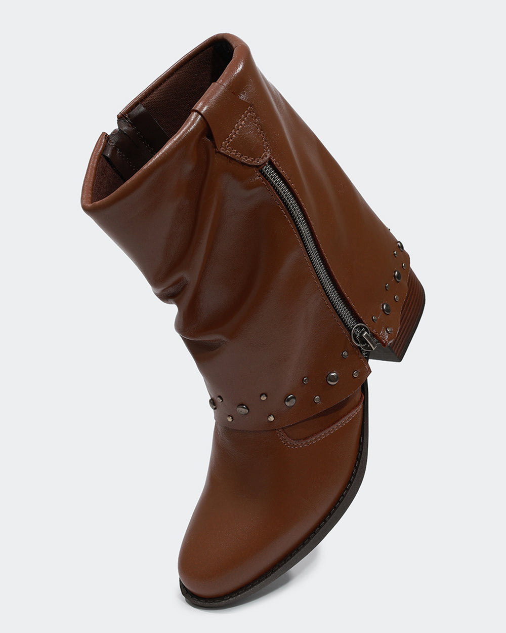 Bota Polaina Zíper Cano Curto Marrom Villa Griffe